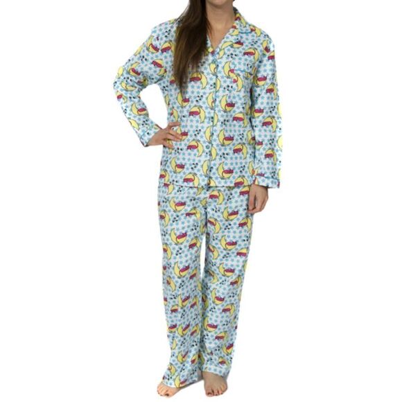 Nwt Leasureland Slippy Kitty Flannel Pajama Set Large - Picture 1 of 9